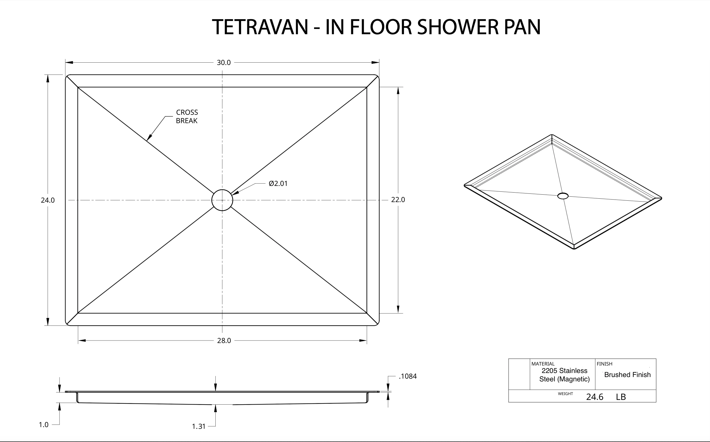 Tetravan In-Floor Shower Pan STAINLESS STEEL - Image 12